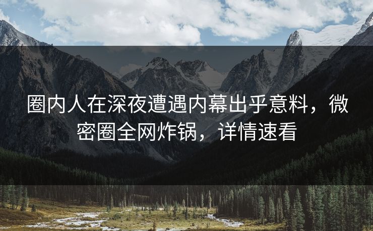 圈内人在深夜遭遇内幕出乎意料,微密圈全网炸锅,详情速看 圈内人在深夜遭遇内幕出乎意料,微密圈全网炸锅,详情速看