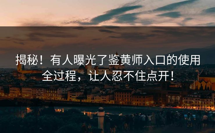 揭秘！有人曝光了鉴黄师入口的使用全过程，让人忍不住点开！